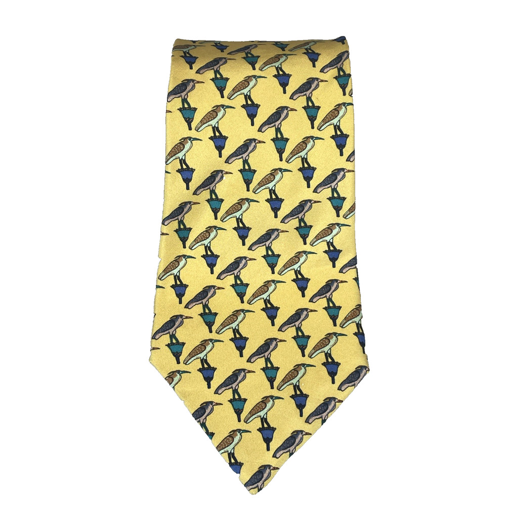 Liberty of London 100% Silk Necktie Vintage Mens Bird All Over Print Heron Crane